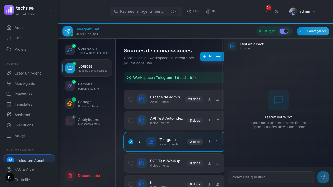 Configuration du bot Telegram dans Techrise